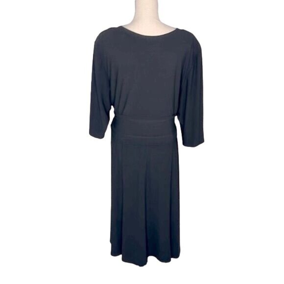 R&M Richards Dress Black Midi Sash Wrap Waist Front Tie 3/4 Sleeves Size 22W - Picture 5 of 7
